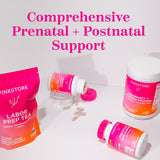 Assorted Pink Stork products. Comprehensive Prenatal + Postnatal Support. 