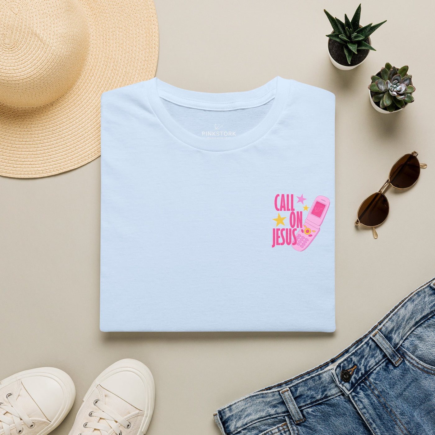Call On Jesus pink flip phone T-Shirt | Christian faith tee