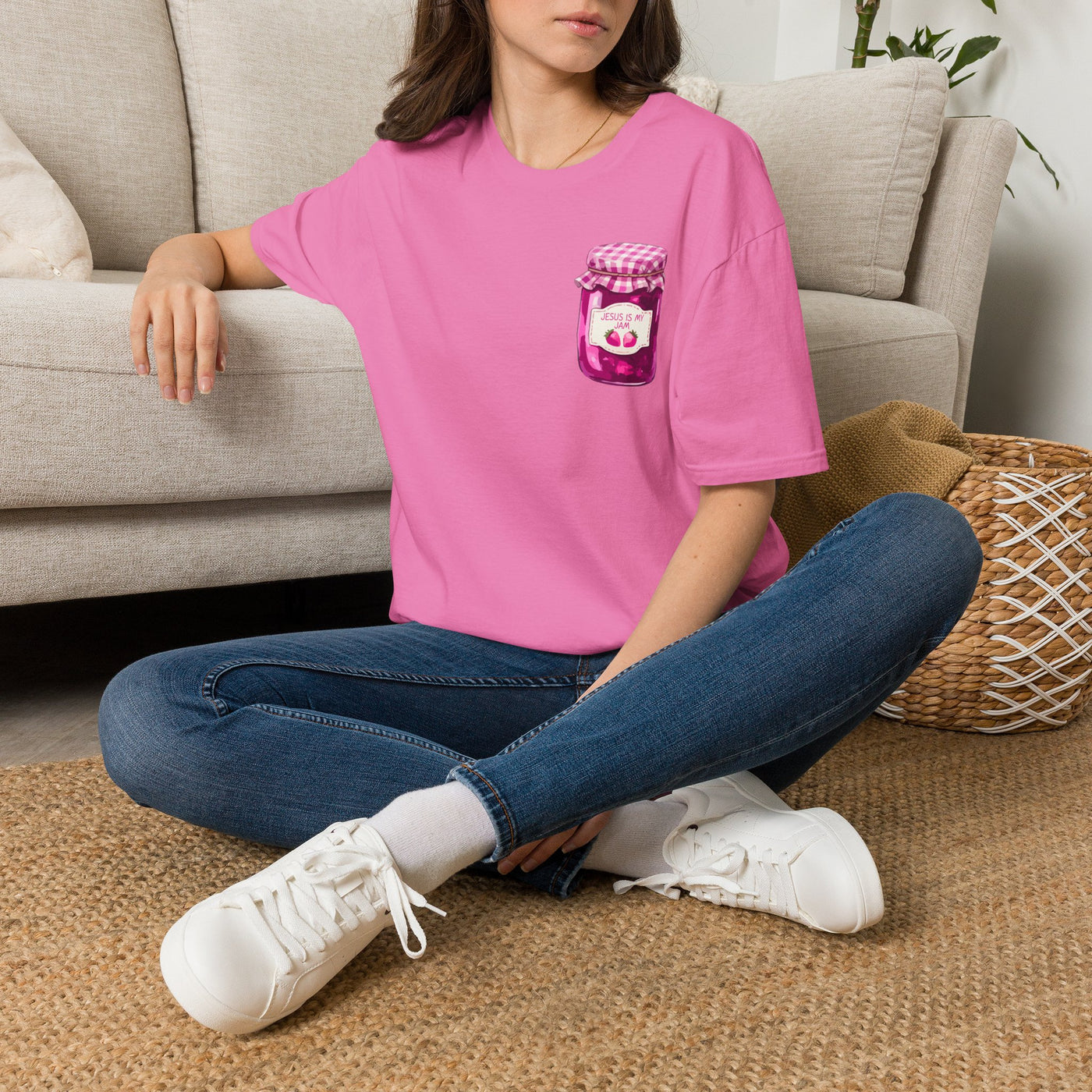 Jesus Is My Jam T-Shirt | Jam Jar Illustration, Christian Faith Tee | 100% Ringspun Cotton | Soft, Cozy, Comfy Christian Shirts for Moms