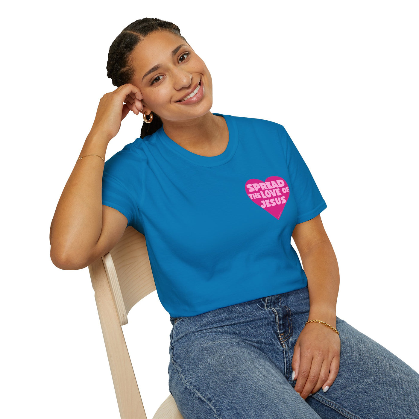 Spread the Love of Jesus T-Shirt | Pink Heart Christian Tee for Women | Soft, LightWeight Cotton T Shirt | 100% Ringspun Cotton