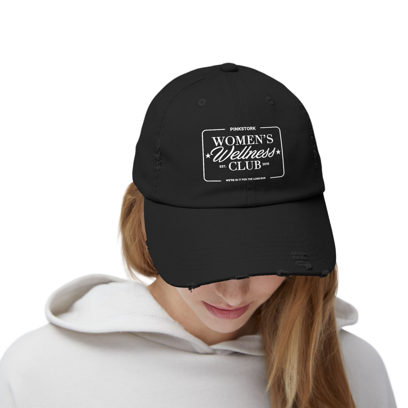 Pink Stork Women's Wellness Club Cap | Distressed Baseball Hat, Pink Retro Logo