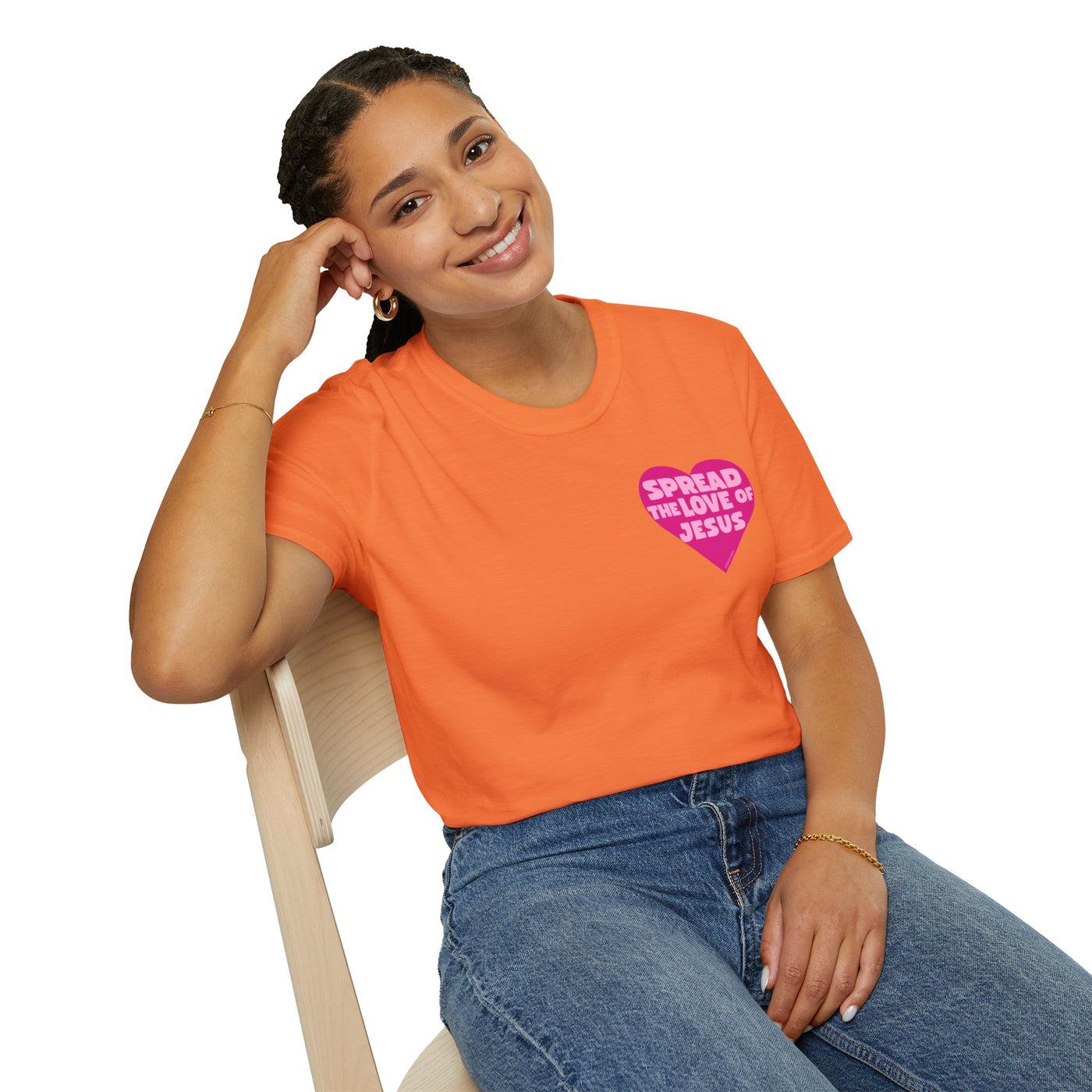 Spread the Love of Jesus T-Shirt | Pink Heart Christian Tee for Women | Soft, LightWeight Cotton T Shirt | 100% Ringspun Cotton