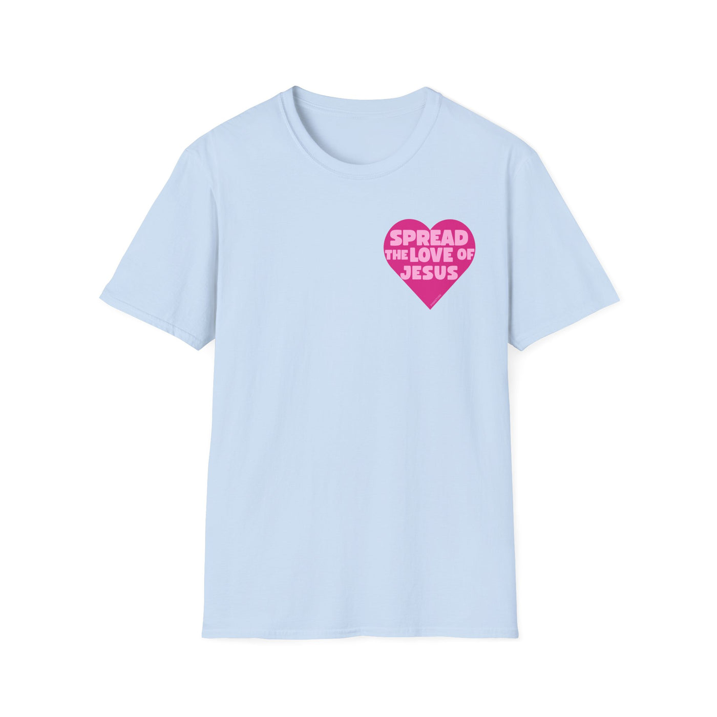 Spread the Love of Jesus T-Shirt | Pink Heart Christian Tee for Women | Soft, LightWeight Cotton T Shirt | 100% Ringspun Cotton