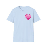 Spread the Love of Jesus T-Shirt | Pink Heart Christian Tee for Women | Soft, LightWeight Cotton T Shirt | 100% Ringspun Cotton