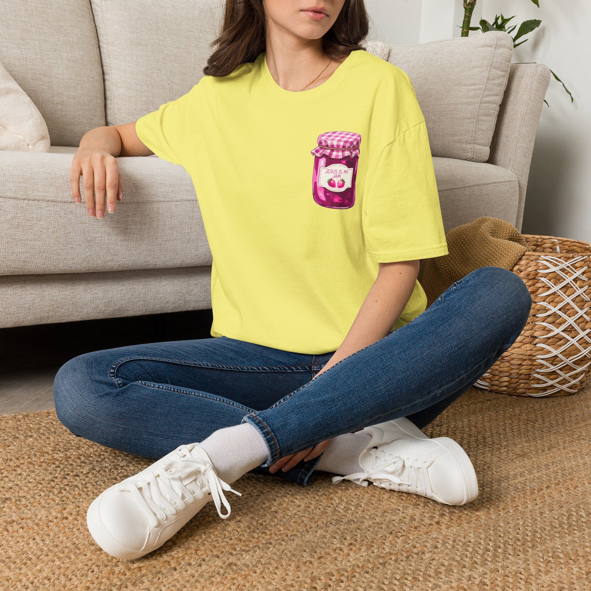 Jesus Is My Jam T-Shirt | Jam Jar Illustration, Christian Faith Tee | 100% Ringspun Cotton | Soft, Cozy, Comfy Christian Shirts for Moms
