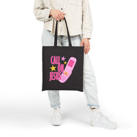 Call On Jesus flip phone tote bag | Christian faith canvas tote