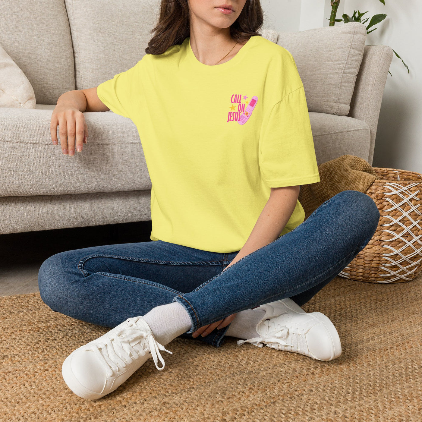 Call On Jesus pink flip phone T-Shirt | Christian faith tee