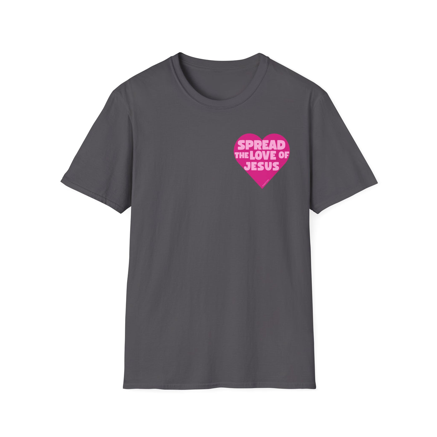 Spread the Love of Jesus T-Shirt | Pink Heart Christian Tee for Women | Soft, LightWeight Cotton T Shirt | 100% Ringspun Cotton