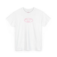 pink hand-drawn heart script tee | white t-shirt