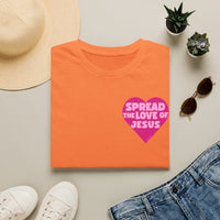 Spread the Love of Jesus T-Shirt | Pink Heart Christian Tee for Women | Soft, LightWeight Cotton T Shirt | 100% Ringspun Cotton