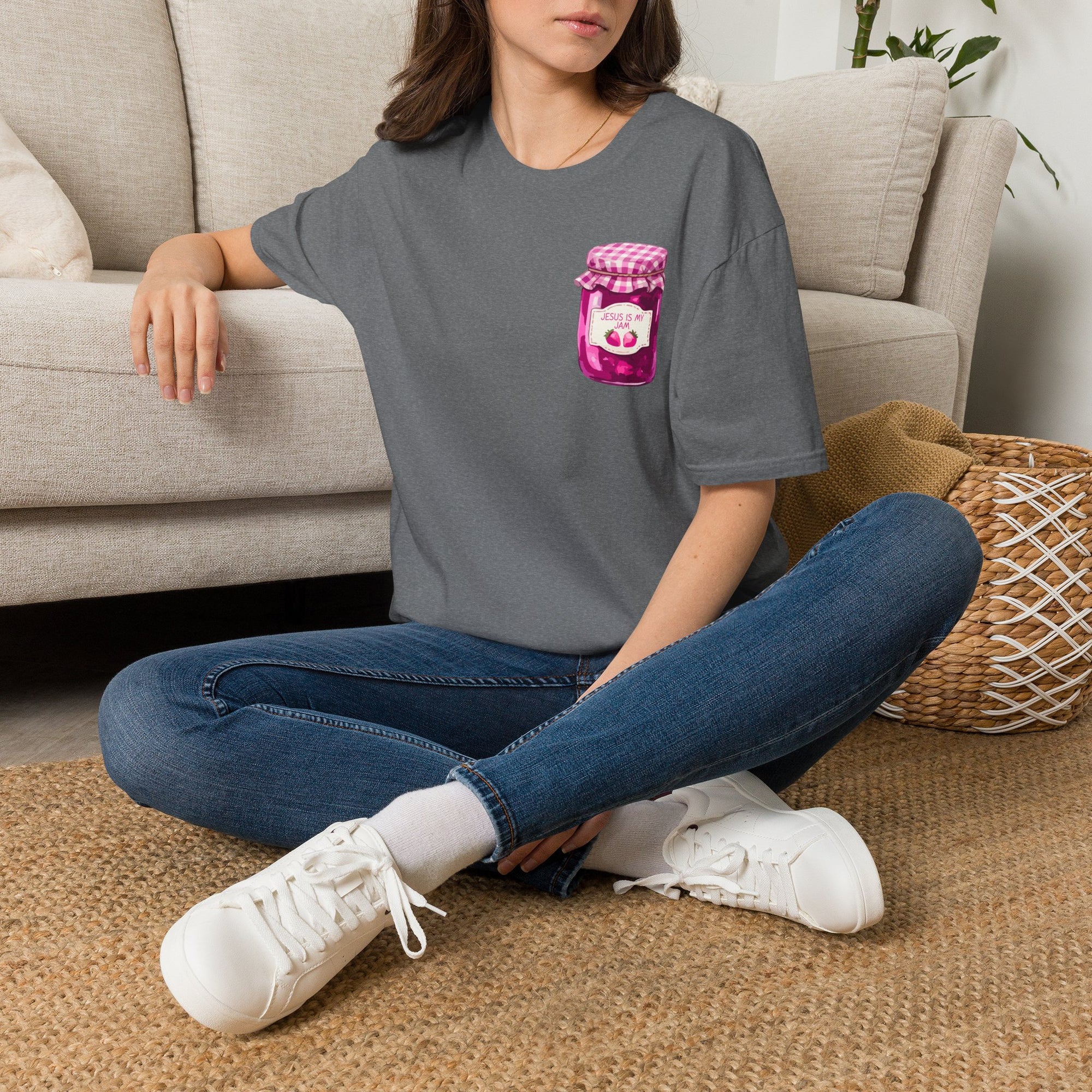 Jesus Is My Jam T-Shirt | Jam Jar Illustration, Christian Faith Tee | 100% Ringspun Cotton | Soft, Cozy, Comfy Christian Shirts for Moms