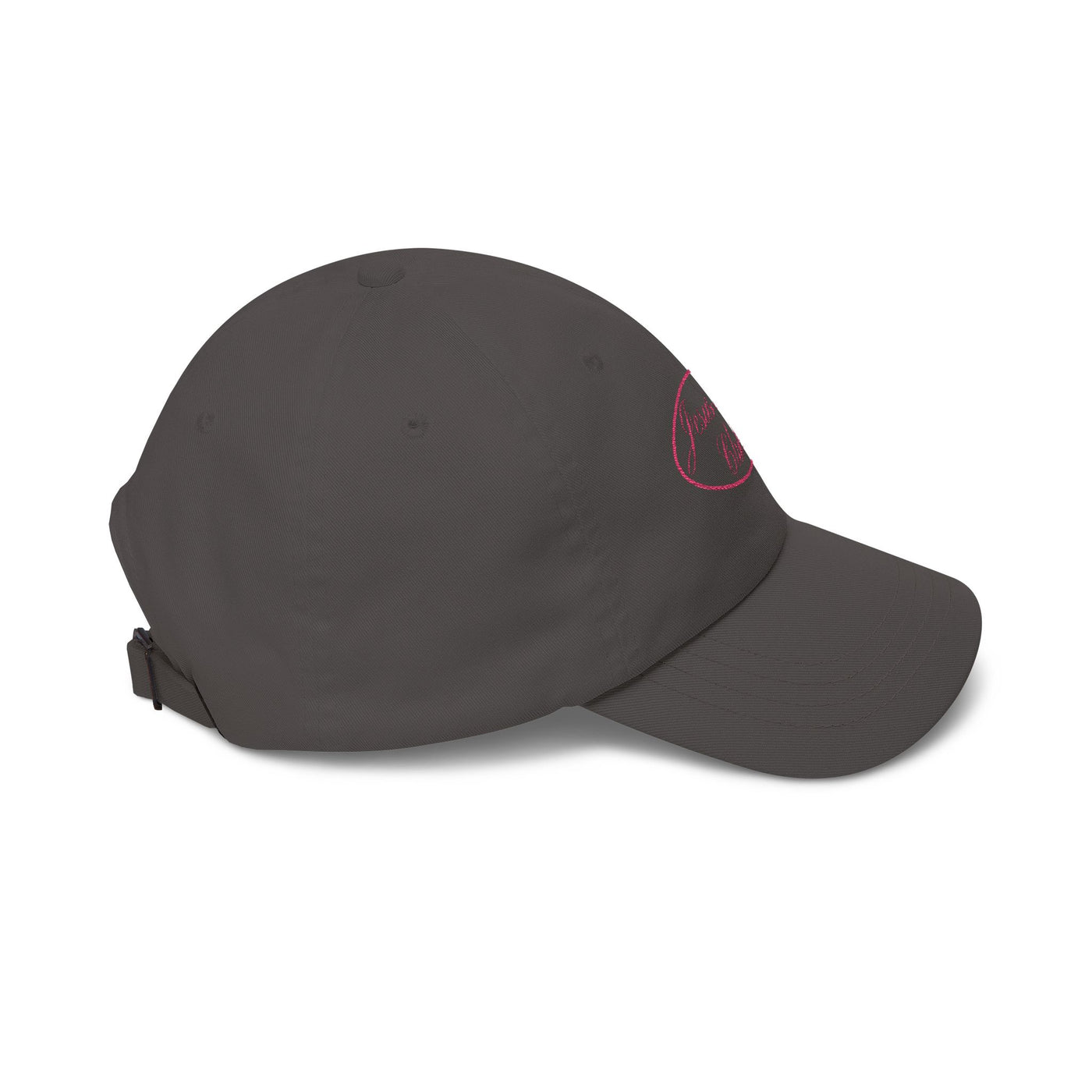 Black cap with a brand logo on a white background