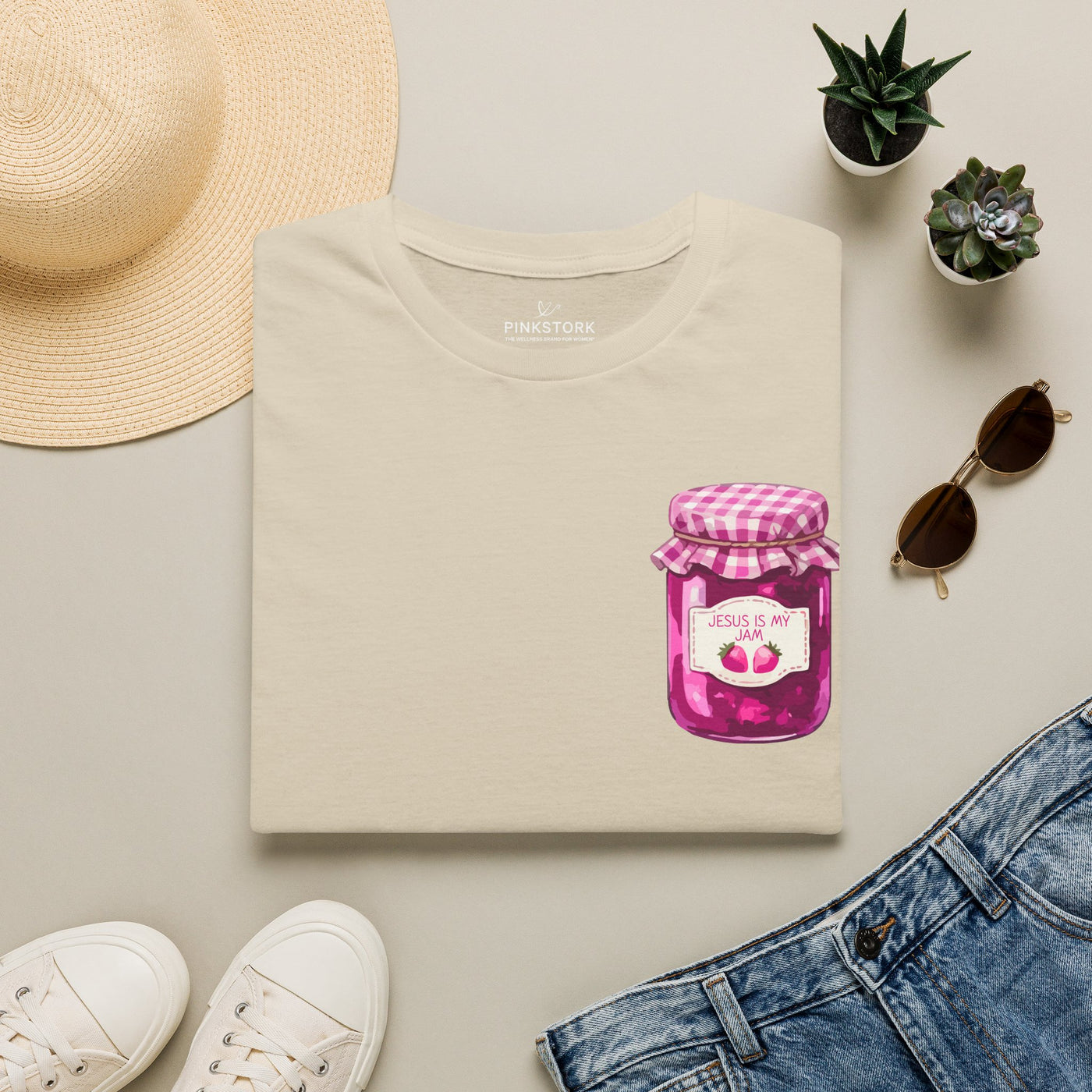 Jesus Is My Jam T-Shirt | Jam Jar Illustration, Christian Faith Tee | 100% Ringspun Cotton | Soft, Cozy, Comfy Christian Shirts for Moms