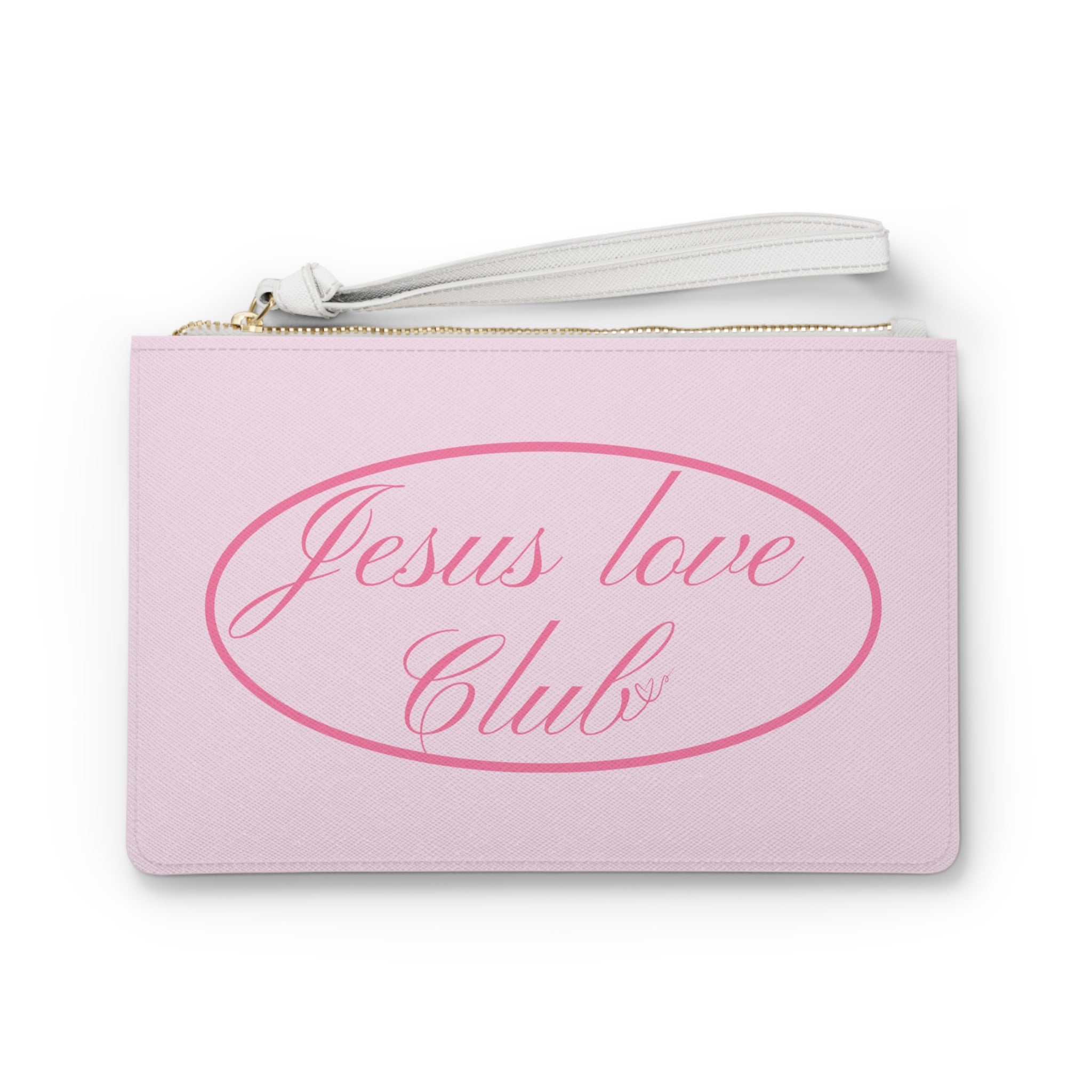 Jesus Love Club Clutch Bag | Pink Script Faith Wristlet