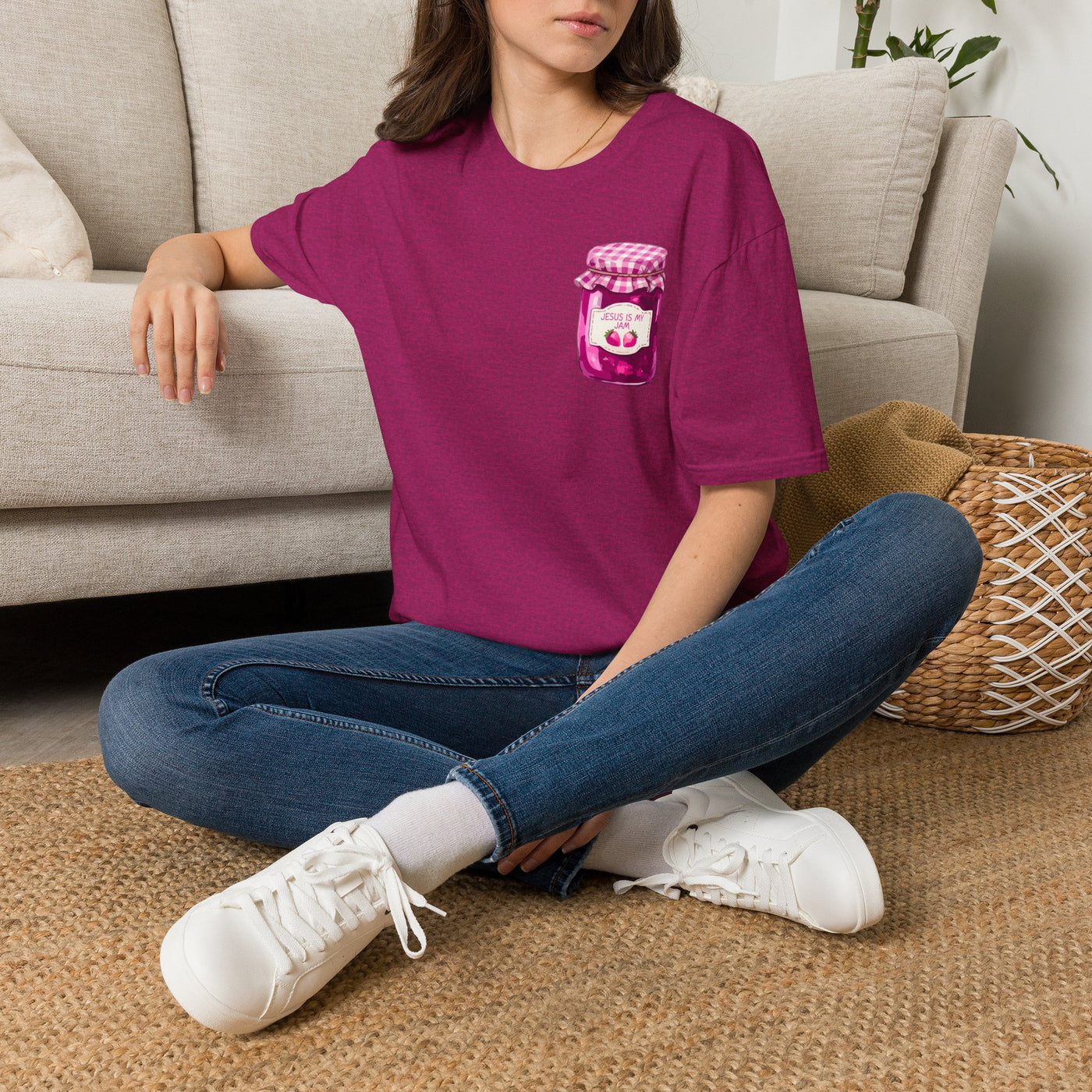 Jesus Is My Jam T-Shirt | Jam Jar Illustration, Christian Faith Tee | 100% Ringspun Cotton | Soft, Cozy, Comfy Christian Shirts for Moms