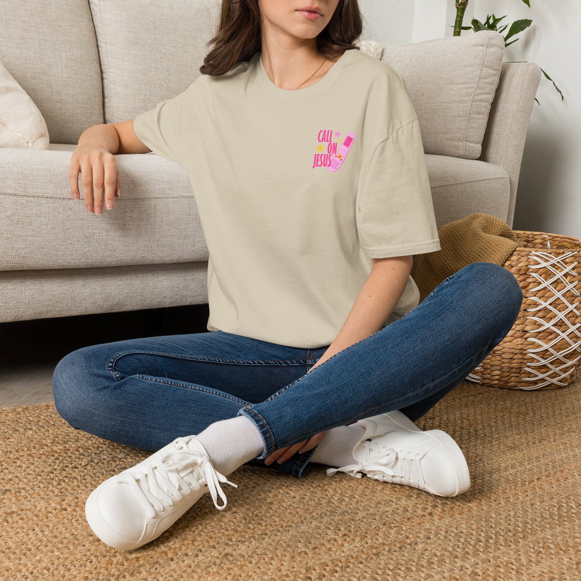 Call On Jesus pink flip phone T-Shirt | Christian faith tee