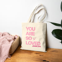You Are So Loved Tote Bag | John 3:16 Scripture Canvas Tote