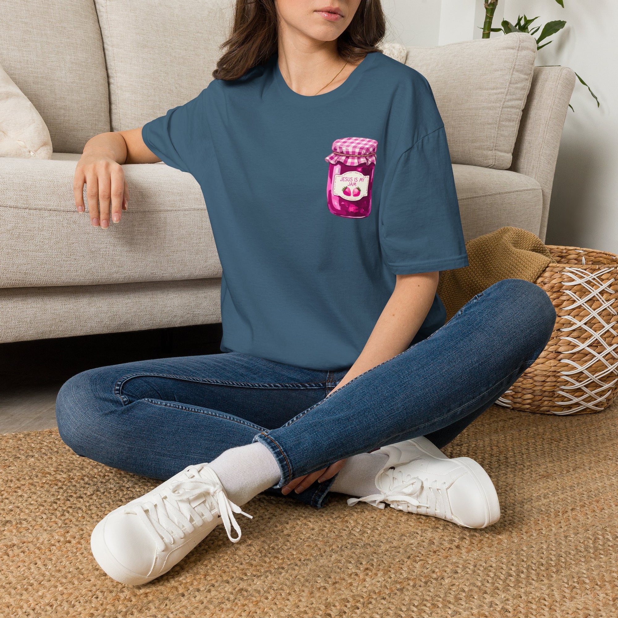 Jesus Is My Jam T-Shirt | Jam Jar Illustration, Christian Faith Tee | 100% Ringspun Cotton | Soft, Cozy, Comfy Christian Shirts for Moms