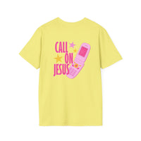 Call On Jesus pink flip phone T-Shirt | Christian faith tee