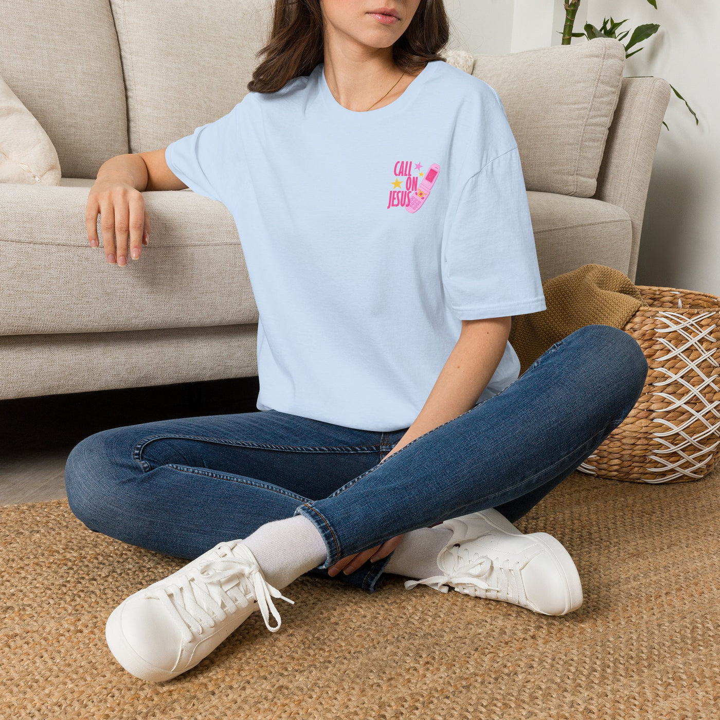 Call On Jesus pink flip phone T-Shirt | Christian faith tee