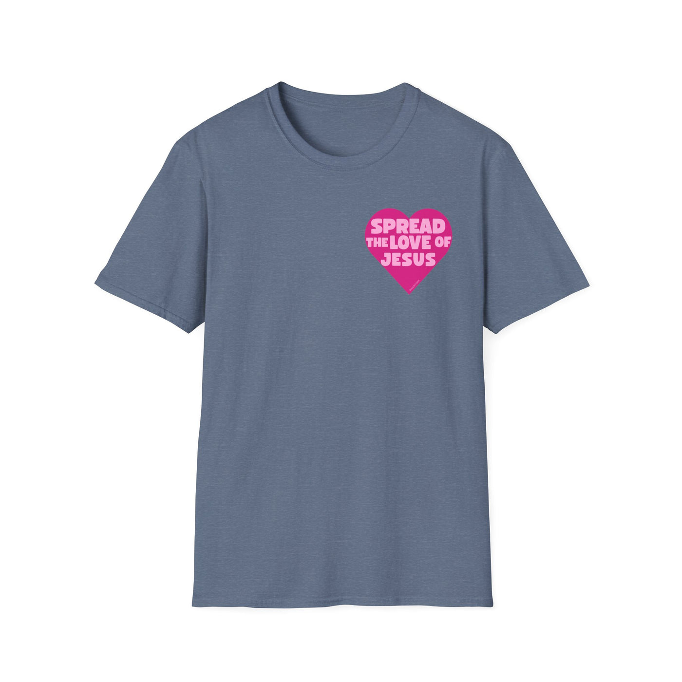 Spread the Love of Jesus T-Shirt | Pink Heart Christian Tee for Women | Soft, LightWeight Cotton T Shirt | 100% Ringspun Cotton