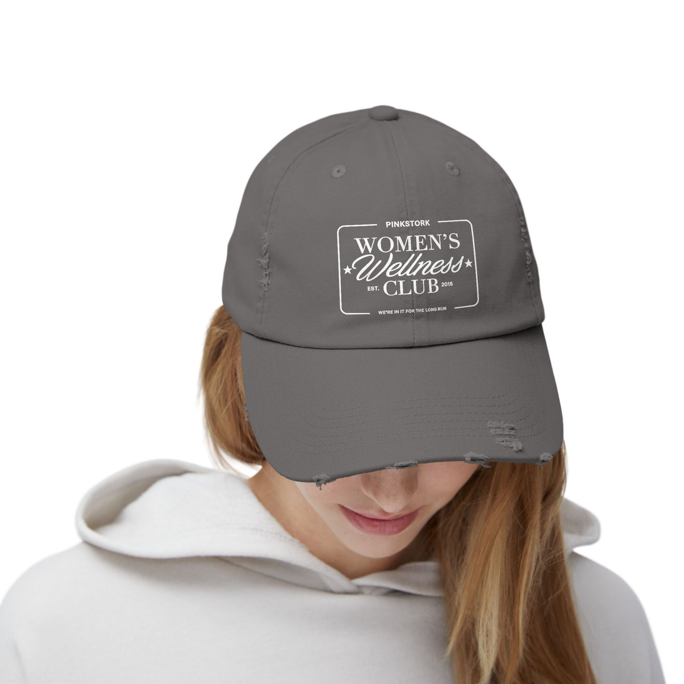 Pink Stork Women's Wellness Club Cap | Distressed Baseball Hat, Pink Retro Logo