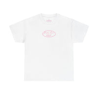 pink hand-drawn heart script tee | white t-shirt