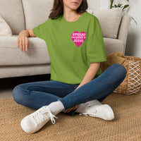 Spread the Love of Jesus T-Shirt | Pink Heart Christian Tee for Women | Soft, LightWeight Cotton T Shirt | 100% Ringspun Cotton