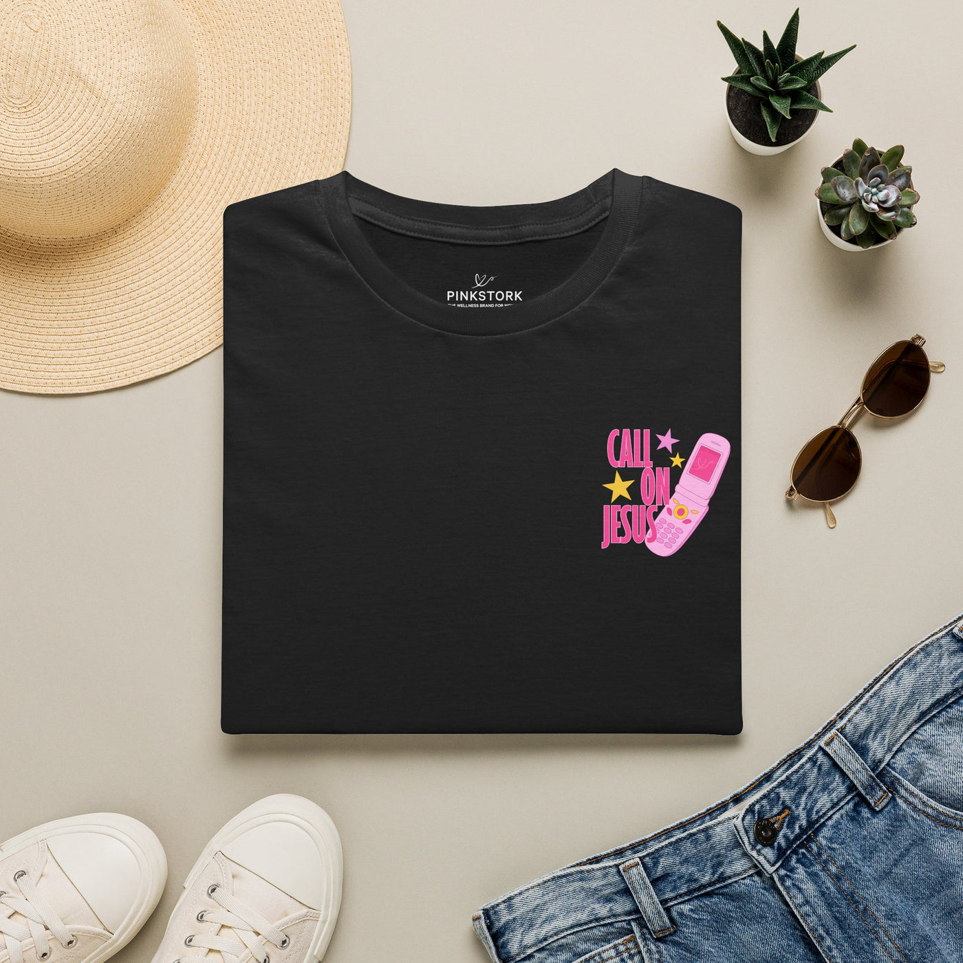 Call On Jesus pink flip phone T-Shirt | Christian faith tee