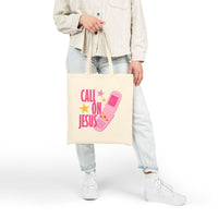 Call On Jesus flip phone tote bag | Christian faith canvas tote