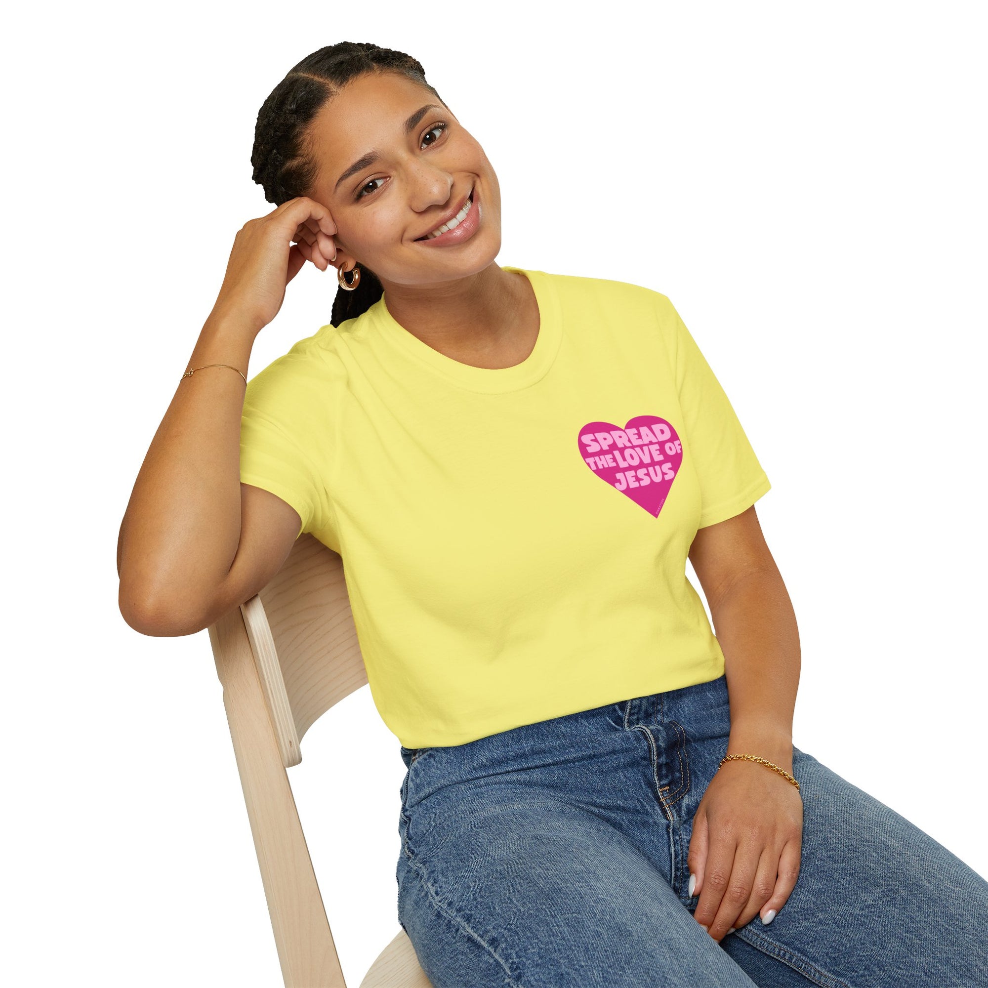Spread the Love of Jesus T-Shirt | Pink Heart Christian Tee for Women | Soft, LightWeight Cotton T Shirt | 100% Ringspun Cotton