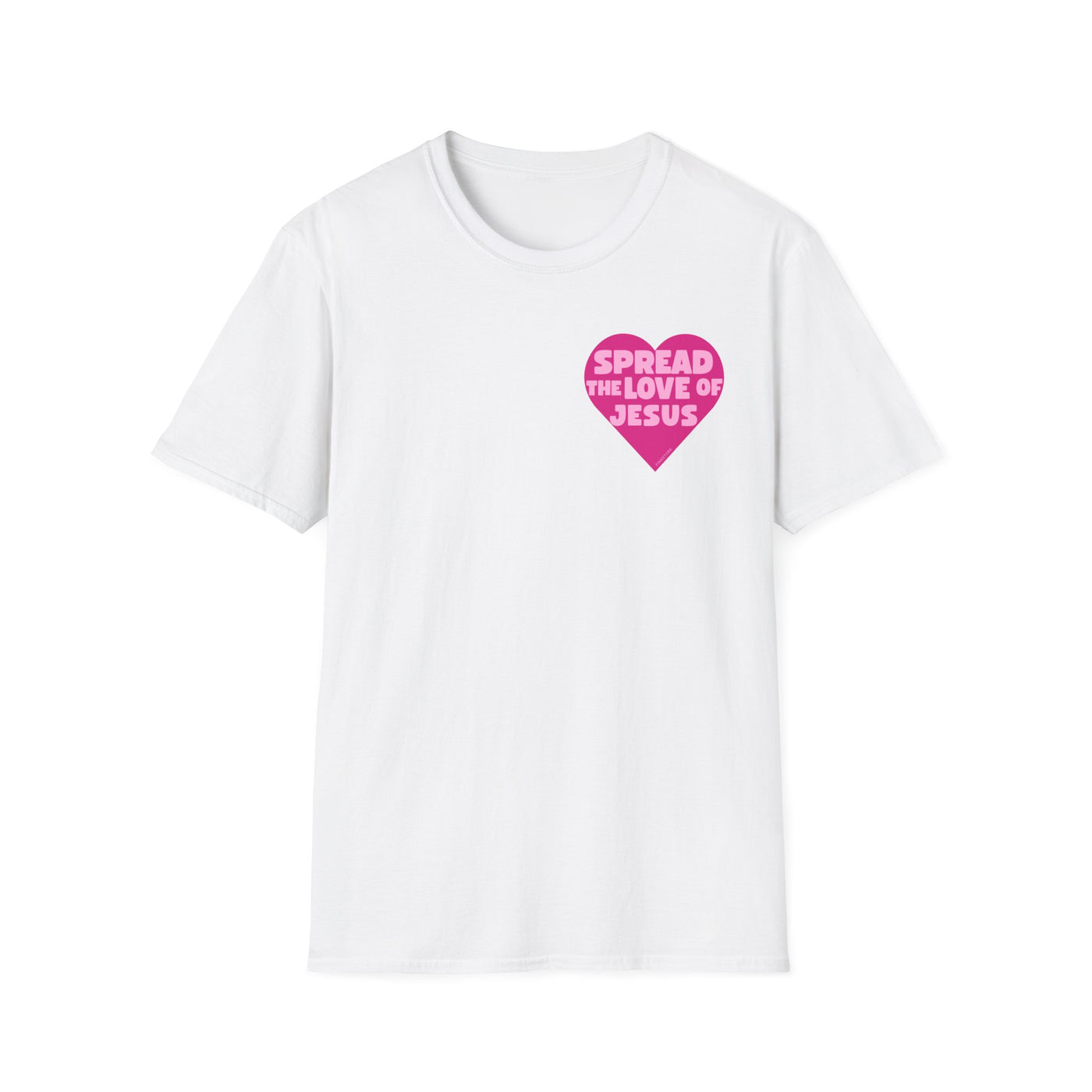 Spread the Love of Jesus T-Shirt | Pink Heart Christian Tee for Women | Soft, LightWeight Cotton T Shirt | 100% Ringspun Cotton