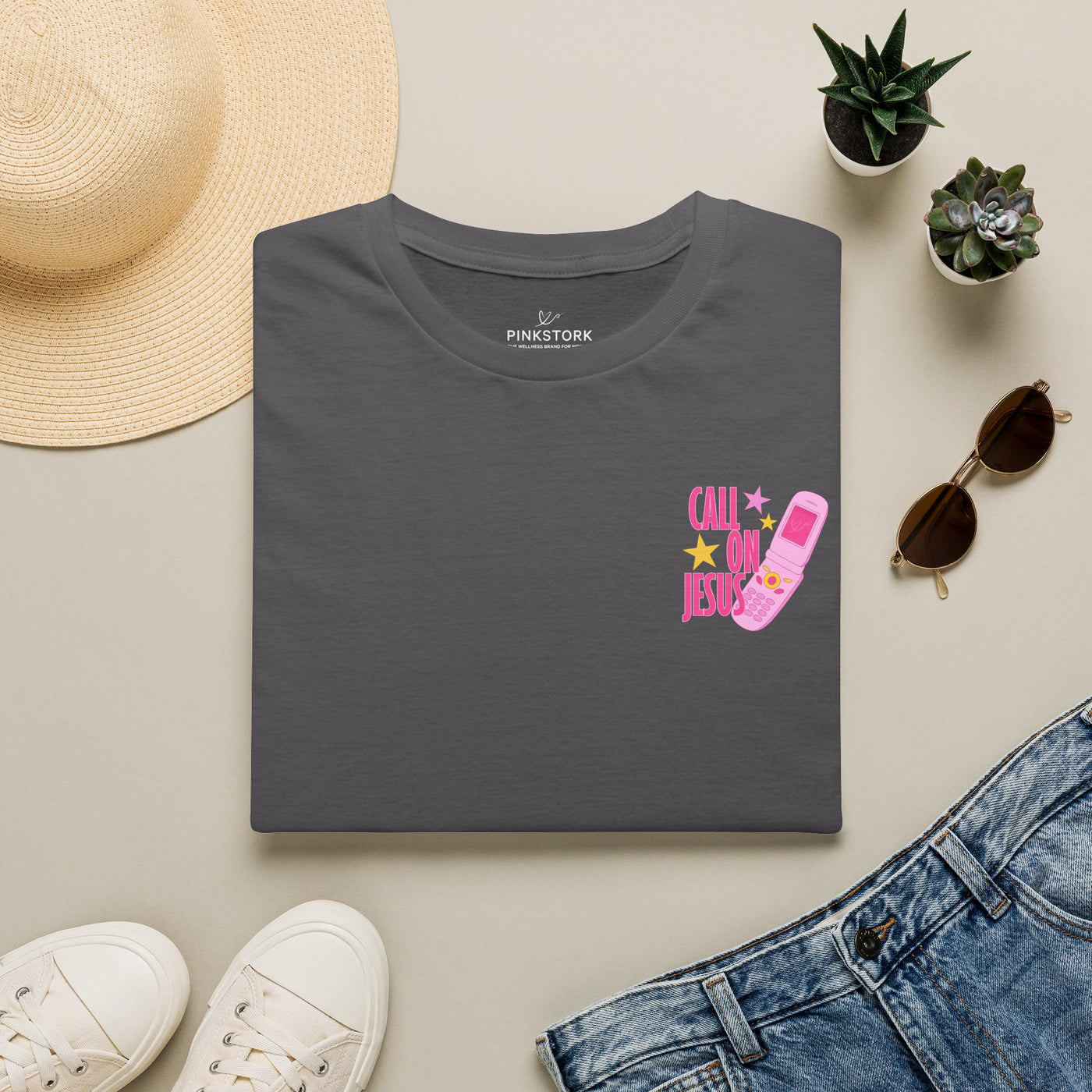Call On Jesus pink flip phone T-Shirt | Christian faith tee