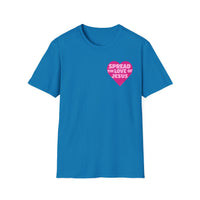 Spread the Love of Jesus T-Shirt | Pink Heart Christian Tee for Women | Soft, LightWeight Cotton T Shirt | 100% Ringspun Cotton