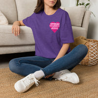 Spread the Love of Jesus T-Shirt | Pink Heart Christian Tee for Women | Soft, LightWeight Cotton T Shirt | 100% Ringspun Cotton