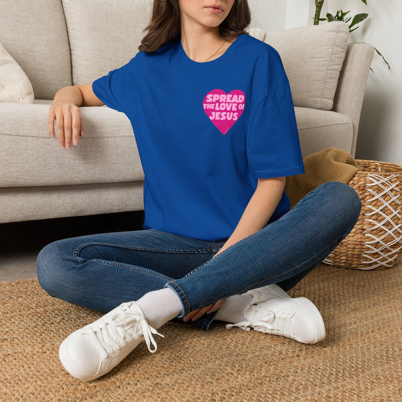 Spread the Love of Jesus T-Shirt | Pink Heart Christian Tee for Women | Soft, LightWeight Cotton T Shirt | 100% Ringspun Cotton