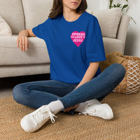 Spread the Love of Jesus T-Shirt | Pink Heart Christian Tee for Women | Soft, LightWeight Cotton T Shirt | 100% Ringspun Cotton