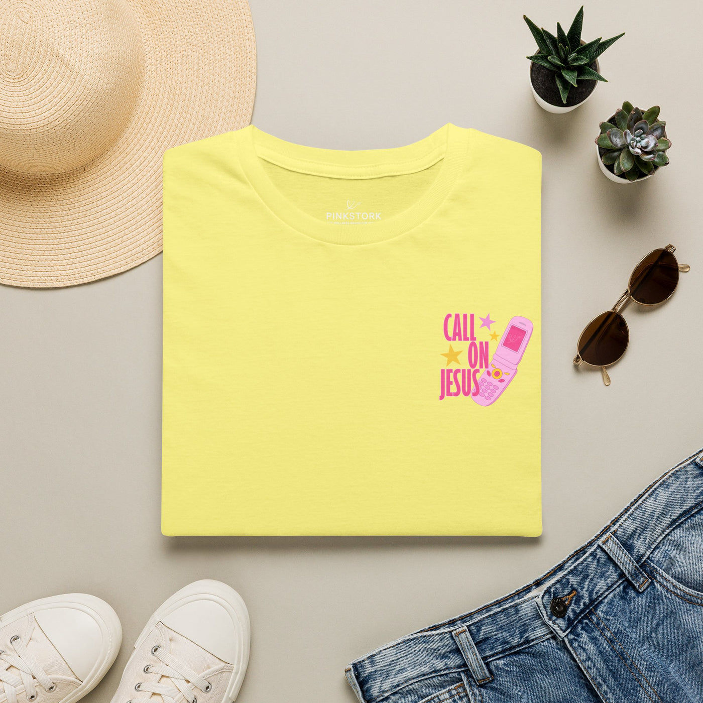 Call On Jesus pink flip phone T-Shirt | Christian faith tee