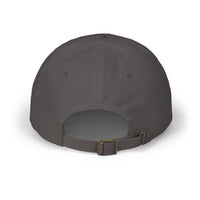 Dark gray cap with a brown strap on a white background