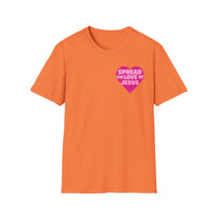 Spread the Love of Jesus T-Shirt | Pink Heart Christian Tee for Women | Soft, LightWeight Cotton T Shirt | 100% Ringspun Cotton