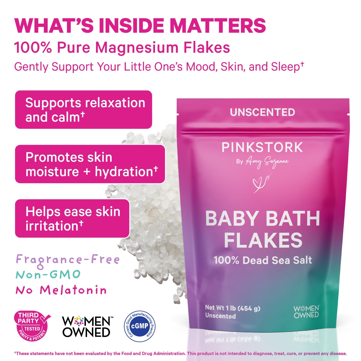Pink Stork Baby Bath Flakes pouch with benefits