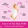 Baby stretching upwards with lines pointing to call-outs about Pink Stork Baby Sleep Drops. None of the bad stuff - so you can care for your little one.