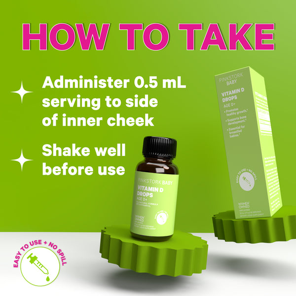 Toddler, Baby + Infant Vitamin D Drops Vitamin D Drops Pink Stork
