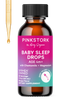 Pink Stork Baby Sleep Drops bottle with dropped handing down next to it.