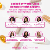 Promotional graphic with the headline 'Backed by World-Class Women's Health Experts.' and text about Pink Stork empowering women.