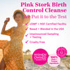 Pink Stork Birth Control Cleanse. We put it to the test. cGMP + NSF certified facility. Based + blended in the USA. Unannounced sampling + testing. Cruelty free. Woman in sundress and straw hat standing and smiling on the beach.