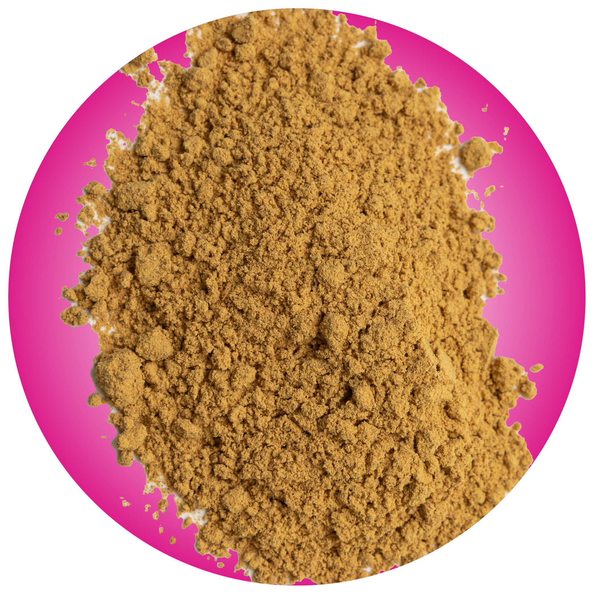 Chaste Tree Berry (Vitex) powder pile on a pink gradient circle.