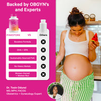 Pink Stork DHA omega-3 supplement comparison chart.