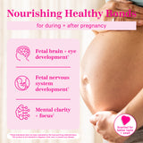 Close-up of pregnant belly with woman holding it. Nourishing healthy bonds  for during + after pregnancy.