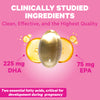 A softgel. Clinically Studied Ingredients. DHA 225 mg, EPA 75 mg.
